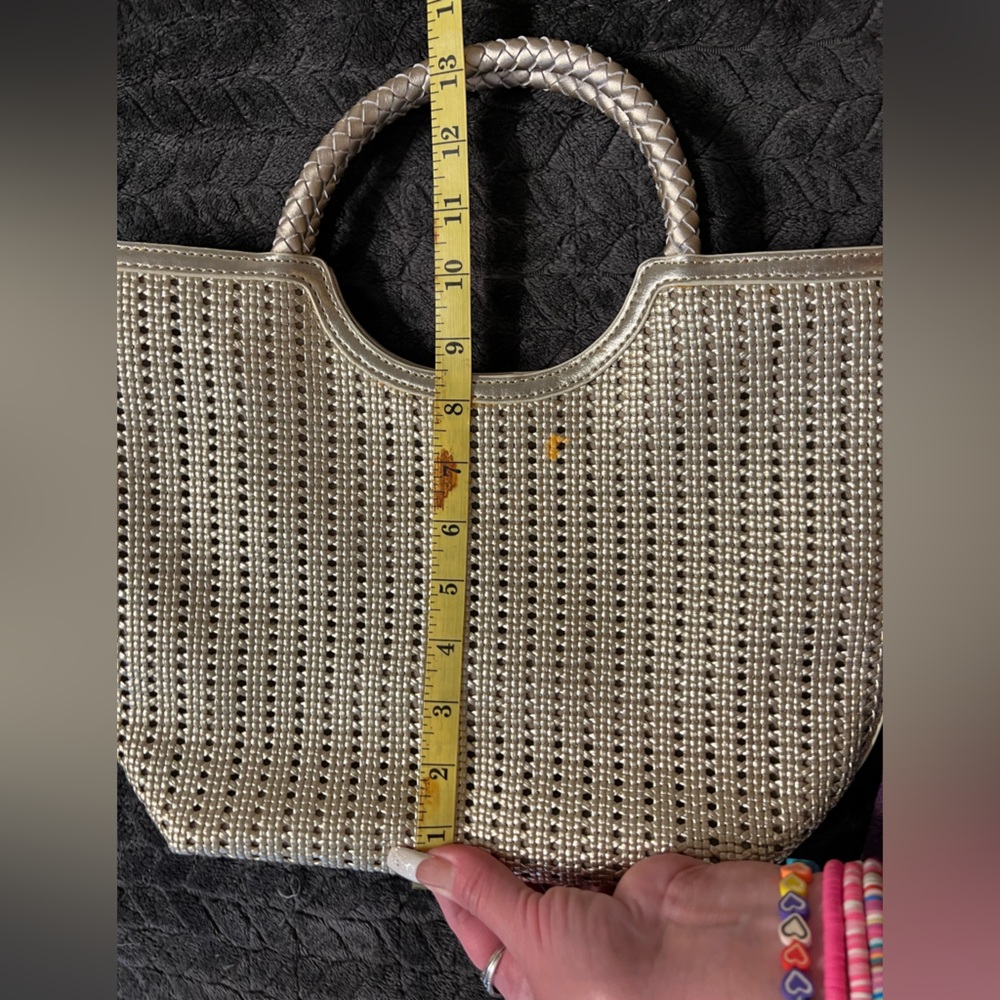 Talbots silver rattan handbag with leather trim and handles - Picture 10 of 11